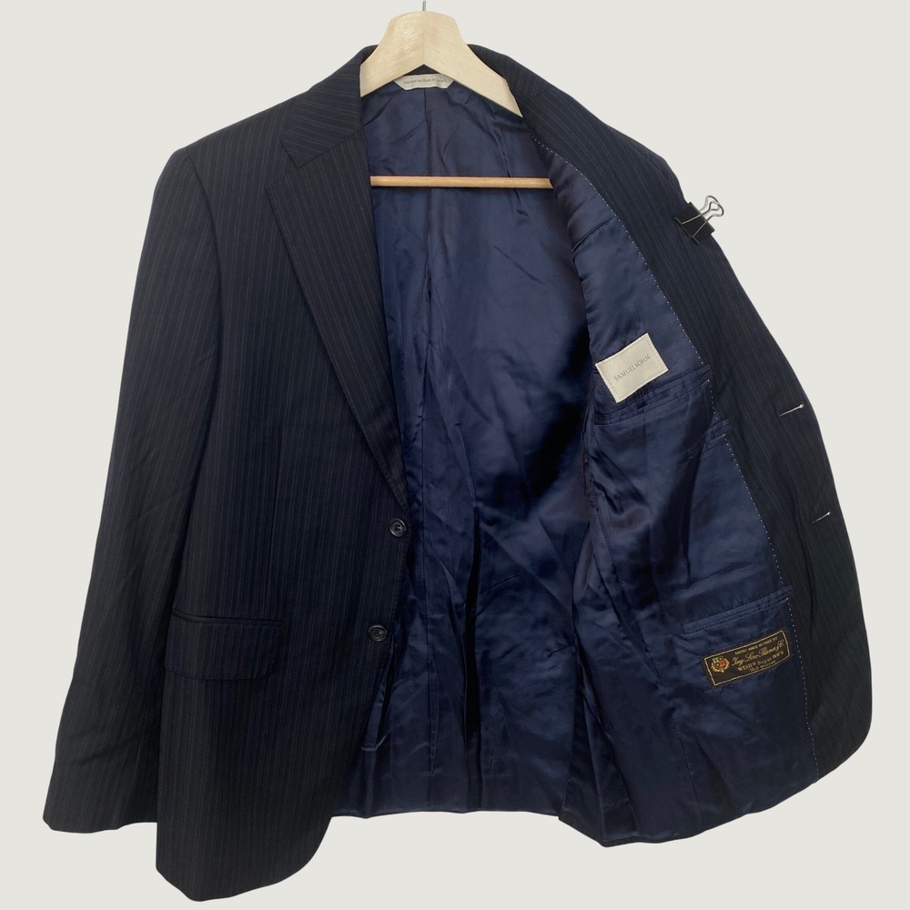 Samuelsohn Loro Piana Super 160s Wish Wool Navy Blue Pinstripe Blazer Jacket 38S